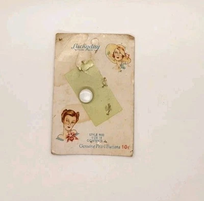 Vintage Lucky Lady Pearl Shank Button on Original Card with Vintage Artwork - Image 1 of 2