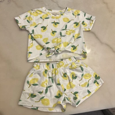 Jessica Simpson Conjunto Pantalones Cortos Algodón Limón Niñas Pequeñas Talla 4T con Bolsillos y Corbata Foto 1 de 4