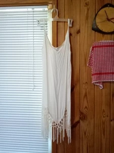 Litchi Design By Korka Silk Ivory Sleeveless V Neck M Dress With Fringe - Picture 1 of 9
