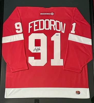 SERGEI FEDOROV SIGNED AUTHENTIC KOHO DETROIT RED WINGS JERSEY CRAZYCANUCK - Image 1 of 4