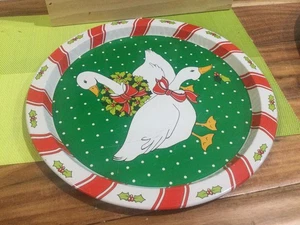 Metall Blech Tablett Stechpalmenband und Gänse Weihnachten Design WIE BESEHEN SIEHE FOTOS - Bild 1 von 4