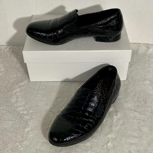 David Tate Black Patent Leather Croc Embossed Loafers Women’s Size 7W Slip On - Picture 1 of 11