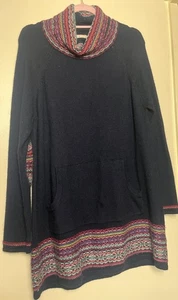 M&S Indigo Collection Dark Blue Rainbow Knit Angora Blend Long Jumper Size UK 14 - Picture 1 of 7