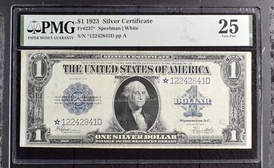 1923 $1 Silver Certificate Fr 237* Star Note PMG VF 25 - Image 1 of 2