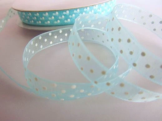 Cinta de organza de lunares blancos de 3/8" de 50 yardas 9 mm/transparente R94-azul bebé *ENVÍO GRATUITO Foto 1 de 1