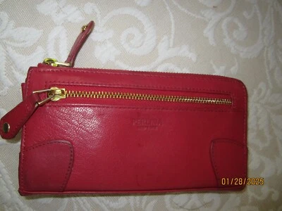 Moedas de cartão de crédito Perlina NY couro vermelho com zíper ao redor carteira bolsos 4 x 7,5 polegadas - Imagem 1 de 4