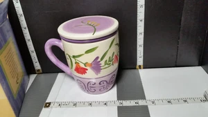 Barnes and Noble Purple Flower w/ Infuser Tea Cup Lid NIB - Picture 1 of 11