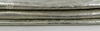 METALLIC LIGHT GOLD CRACKED DISTRESSED VINTAGE Goat leather 2+sqf 1.2mm C2616 - Image 1 of 4