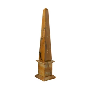 Classic Obelisk In Yellow Siena Marble Table Sculpture H 25CM - Picture 1 of 4