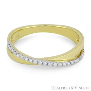 0.15ct Diamond Right-Hand Overlap Stackable Ring Band in 14k Yellow & White Gold - Picture 1 of 1