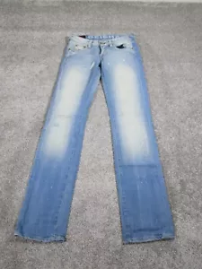 Vintage Evisu Jeans Womens 27 Geisha Low Rise Y2K Distressed Light Wash - Picture 1 of 16