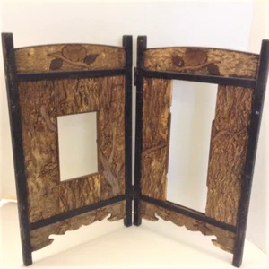 Antique Double Picture Frame Folk Art Primitive Hand Carved  - Needs Repair - Picture 1 of 12