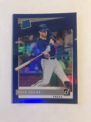 Nick Solak 2020 Panini Donruss Rated Rookie Holo Blue #57 Texas RC - Image 1 of 2
