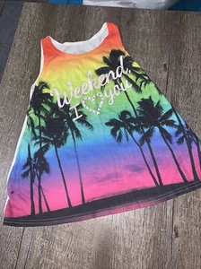 Justice sz 10 rainbow weekend I love you tank palm tree glitter - Picture 1 of 5