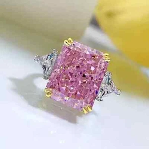 Lab-Created Pink Sapphire 3Ct Radiant Cut Engagement Ring 14K White Gold Plated - Picture 1 of 8