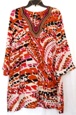 Blusa boho túnica estampada Dennis Basso para mujer talla L moderna de moda Foto 1 de 4