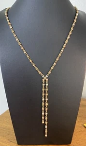 Ann Taylor Loft Multi Faceted Stone Brass Tone Chain Necklace Y Drop - Picture 1 of 8