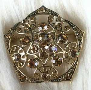 Beautiful MONET Brooch Pin Champagne Rhinestone Sparkler Gold Tone Monochromatic - Picture 1 of 4