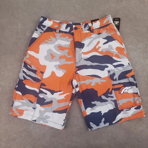 Denver Broncos Camo Cargo Shorts Mens 34 Orange Blue Gray White Camouflage NFL Cover