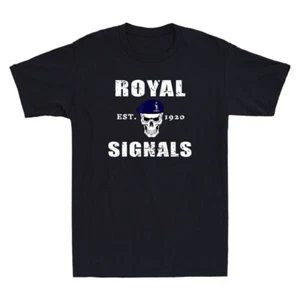 Royal Signals Skull Beret 1920 Corps Of British Army Vintage Men's Black T-Shirt - Picture 1 of 8