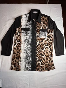 Vintage Mona Leah Paris Couture Animal Print Langarm Shirt Jacke mit Reißverschluss - Bild 1 von 9