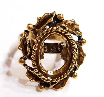 6 of 18x13mm Antique Gold Victorian Deco Wreath Leaves Adjustable Ring Settings - Image 1 of 4