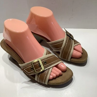 Sandalia deslizable de álgebra aerosoles cuero marrón beige lona para mujer talla 8M Foto 1 de 4