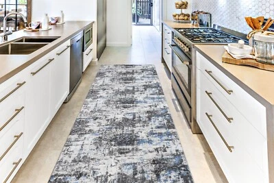 Non Slip Carpet Runner Rug, Machine Washable, PVC Rubber Backing, Blue & Gray - Image 1 of 4