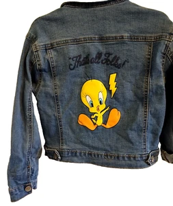 Looney Tunes Girls Jean Jacket Size 6/6x "That's All Folks", Tweety Bird - Picture 1 of 3
