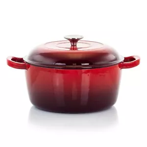 MegaChef 5 Qt. Round Enameled Cast Iron Casserole in Red with Lid Dutch Oven - Picture 1 of 9