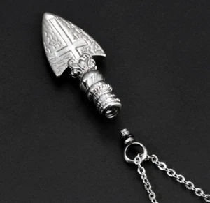 Edelstahl Asche / Haare  Gedenk-Anhänger Speerspitze mit Kreuz, mit Kette - Bild 1 von 7