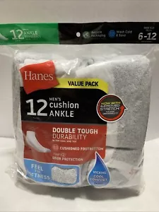 Hanes Men Ankle Socks 12-Pack FreshIQ Cotton Cushion Athletic Black or White - Picture 1 of 4