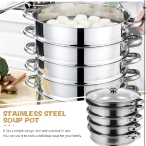 5 Tier Stainless Steel Steamer Cooker Steam Pot Kitchen Food Cooking + Glass lid - Picture 1 of 9