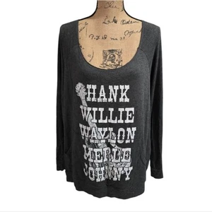 Top manica lunga grafica grigio musica country HANK WILLIE JOHNNY MERLE L - Foto 1 di 8