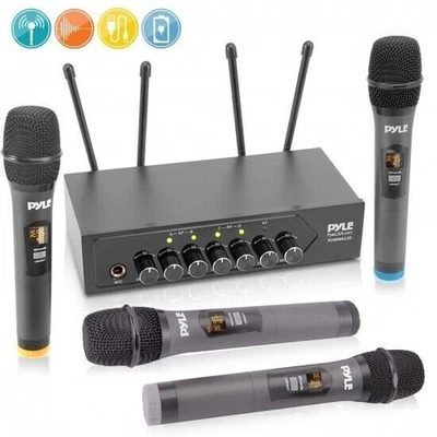 Pyle Wireless Bluetooth Portable Battery Operated 4-Mic Set 5lbs. PDWM4120 - Image 1 of 4