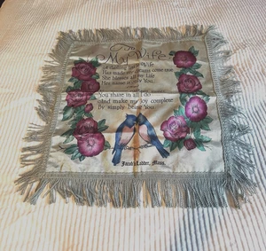 Rare JACOB'S LADDER MASS-Pillowcase Sham-Fringe-Bluebirds Roses Souvenir Gift XC - Picture 1 of 16