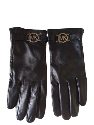 Michael Kors Gloves MK Logo Buckle Women's Black Leather Elastic Fitted - Image 1 of 4