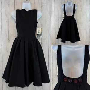 Neu mit Etikett Jessica McClintock schwarz Retro hinten offen plissiert Swing Kleid Größe 5/6 - Bild 1 von 13