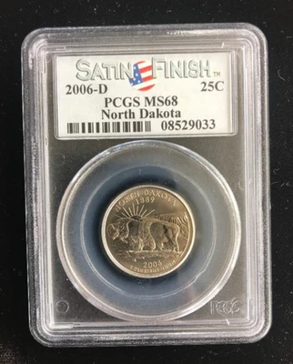 2006-D  NORTH DAKOTA STATE QUARTER ~ MS 68 ~ SATIN FINISH ~PCGS CERT ~FLAG LABEL - Image 1 of 4