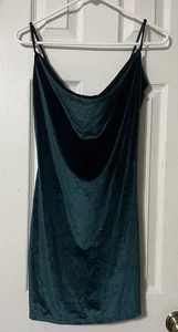 Popular Basics Dress Juniors Medium Green Velvet Tank Drape Neck Mini - Picture 1 of 3