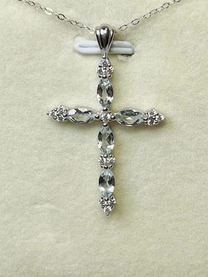 Collar Colgante Cruz Aguamarina Azul Santa María Plata de Ley 925 Foto 1 de 4