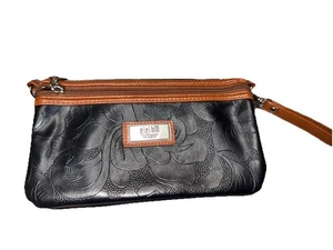 GiGi Hill Bag Bolso Bandolera Negro/Marrón Cuero Talla 6H X 8L Organizador Eslinga/Embrague - Imagen 1 de 13