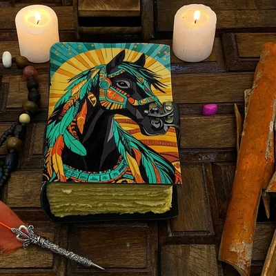 Handmade Leather Journal 400 Pages Tribal Horse Notebook Western Gift diary - Image 1 of 4