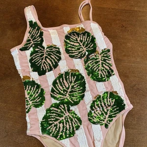 Shade Critters Girls Size 12 One Piece Magic Flip Sequin Striped Swimsuit - Picture 1 of 9