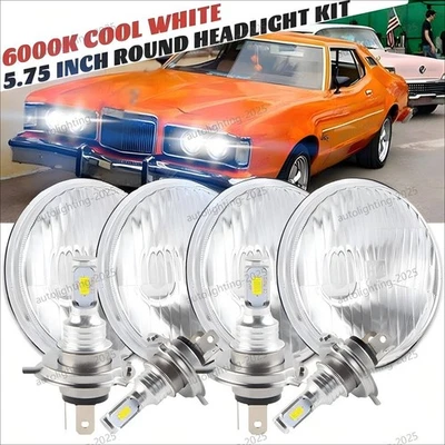 4PCS 5.75" Round LED Headlights Hi/Lo For Mercury Cougar 1967-76 Monterey Comet - Image 1 of 4