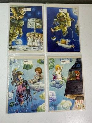 Juan Ferrandiz Greeting Cards - Unused - Blank - 4 Cards - Astronauts & Angels - Image 1 of 4
