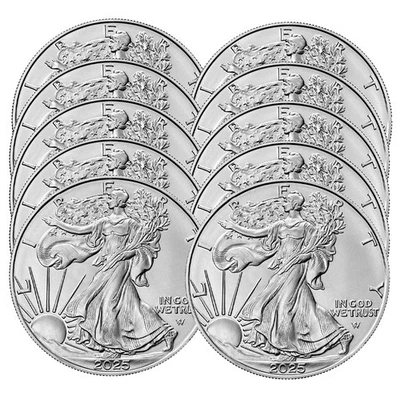 Lot of 10 - 2025 $1 American Silver Eagle 1 oz BU - Image 1 of 3