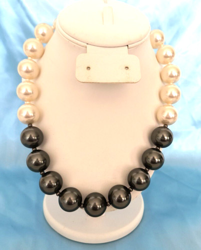 OFF WHITE Collana Donna Perline Grande Perle Imitazione Acrilica Grigio Scuro Bianco Adj