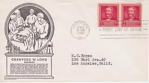 POSTAL HISTORY FDC1940 FAMOUS AMERICANS CRAWFORD W LONG C STEPHEN ANDERSON - Picture 1 of 1
