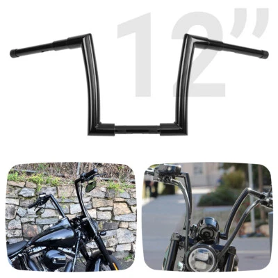 Gloss Black 12" Rise APE Hanger Handlebar 1-1/2" DNA Monster Fat Bars For Harley Foto 1 de 4